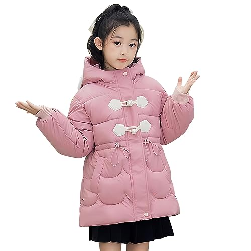 linboo Winterjacke Mädchen Kinder Wintermantel mit Kapuze Warm Gefüttert Parka Jacke mit Kunstleder, Wasserdicht, Atmungsaktiv, Rosa, 146-152 von linboo