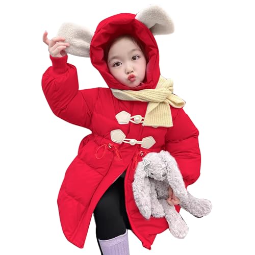 linboo Winterjacke Mädchen Kinder Wintermantel mit Kapuze Warm Gefüttert Parka Jacke Princesse Outdoor Kapuzenjacke, Rot 02, 134-140 von linboo