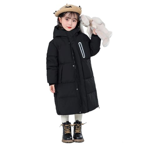 linboo Winterjacke Mädchen Winter Jacke mit Kapuze Warme Wintermantel Kinder Mantel Outdoorjacke Dicke Steppjacke Langer Parka, Schwarz, 128-134(Herstellergröße: 130) von linboo