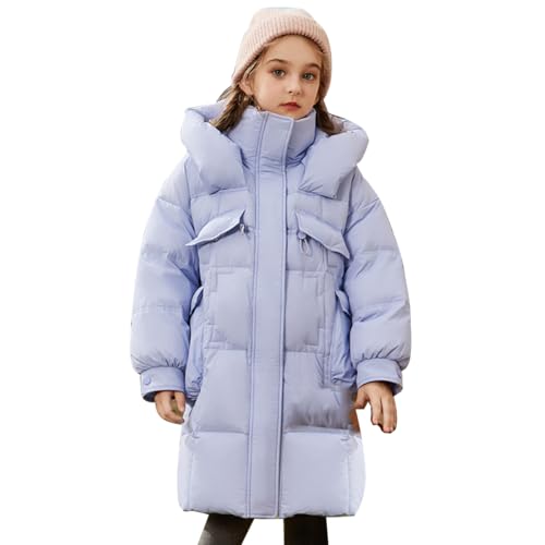 linboo Winterjacke Mädchen Wintermantel Jacke mit Kapuze Kinder Winter Mantel Steppjacke Langer Parka Warm Outdoorjacke, Lila, 152-158(Herstellergröße: 160) von linboo
