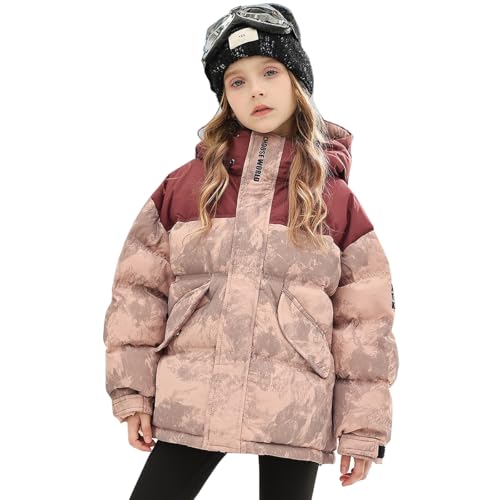 linboo Winterjacke Mädchen Winterparka Winddicht Wasserdicht Parka Kinder Jungen Jacke Blouson Gefüttert Wintermantel Outdoor Mäntel Winter Kapuzenjacke, Rosa, 146-152(Herstellergröße: 150) von linboo