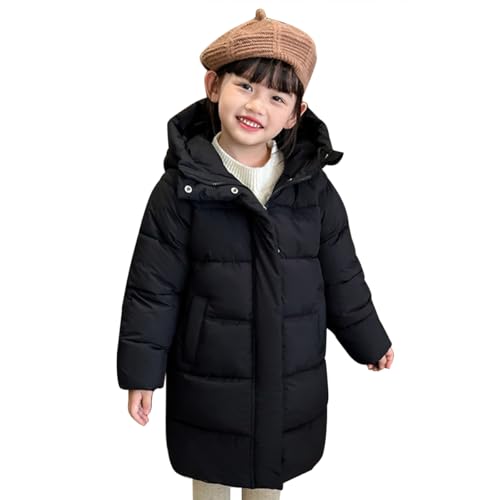 linboo Wintermantel Kinder Winterjacke mit Kapuze Warm Parka Jacke Outdoor Winddicht Mäntel Freizeit Winterparka Jungen Mädchen, Schwarz, 104-110(Herstellersgröße: 120) von linboo