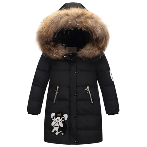 linboo Wintermantel Mädchen Parka Baumwolljacke Lange Winterjacke mit Kapuze Mantel Warme Winddichtes Winterparka, Schwarz, 146(Herstellergröße: 150) von linboo
