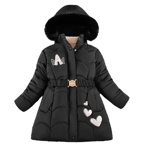 linboo Wintermantel Mädchen Winterjacke Kinder Parka Jacke mit Fellkapuze Dicke Warm Winterparka Steppjacke Outdoor Winddicht Mäntel, Schwarz, 116-122(Herstellergröße: 120) von linboo