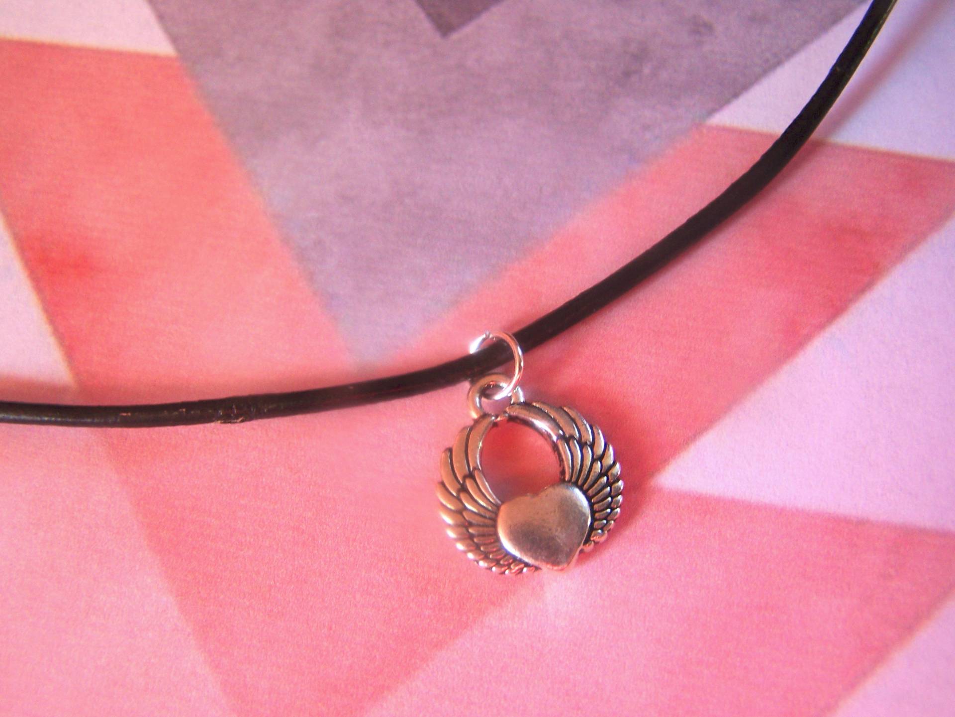 Geflügelte Herz Anhänger Halskette Sterlingsilber von lindasorigjewelry