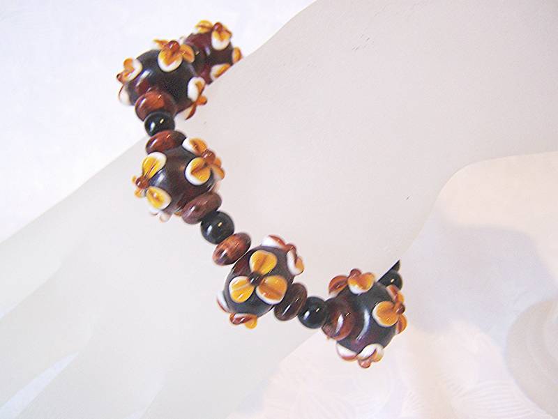 Lampwork Perlenarmband, Armband, Armband Glasperlen, Blume Perlen Große Herbst Farbe Her von lindasorigjewelry