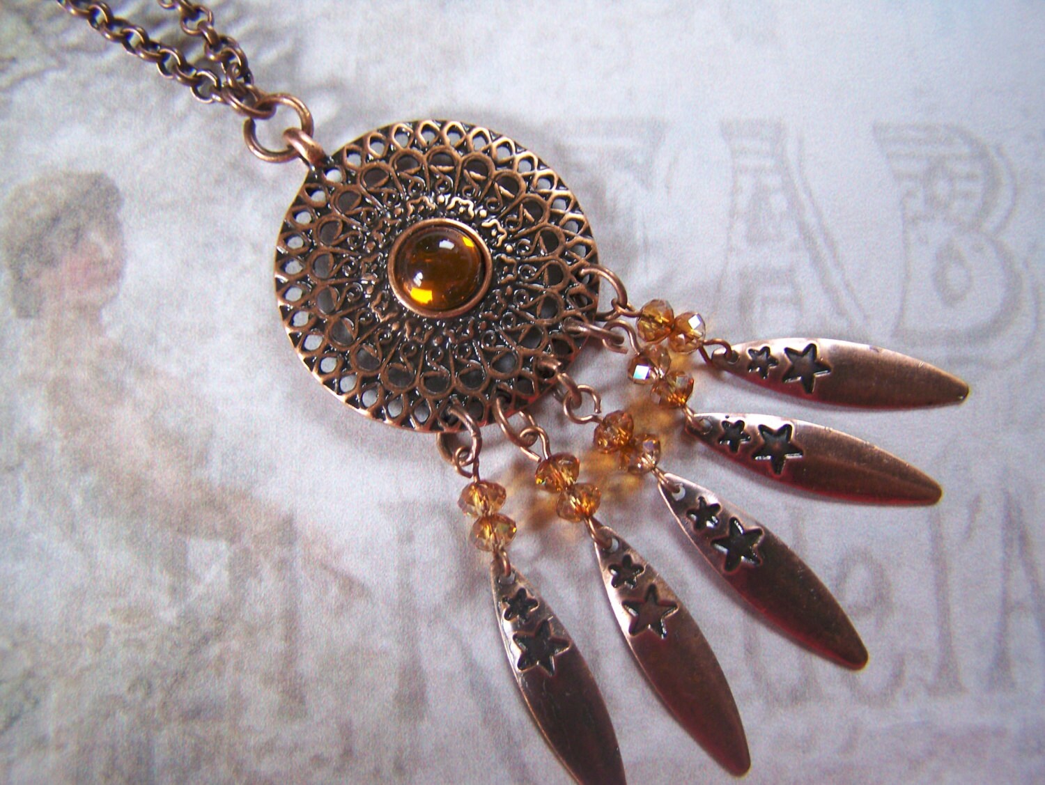 Mandala Traumfänger Anhänger Antiqued Kupfer Boho von lindasorigjewelry
