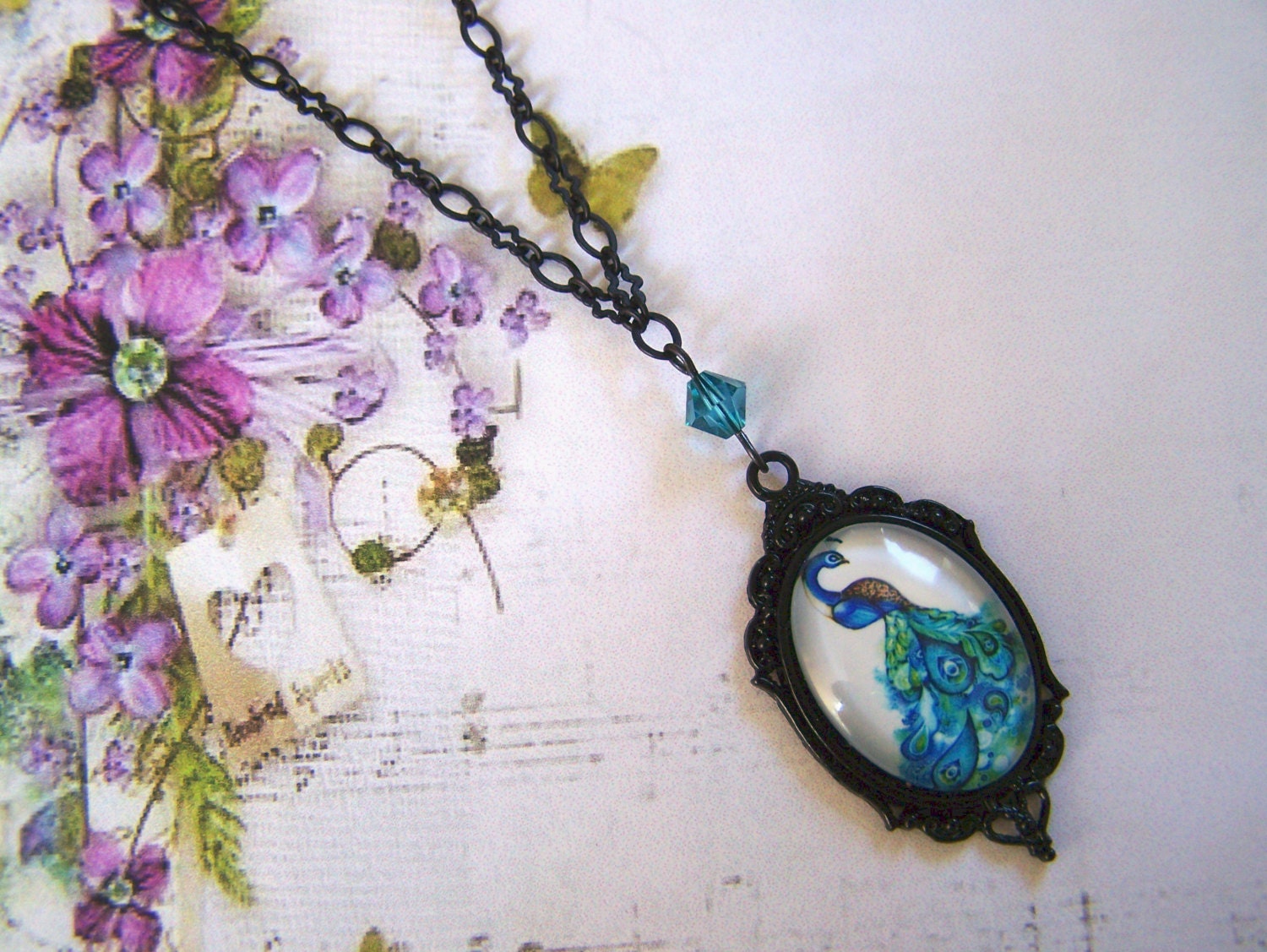 Pfau Foto Glasanhänger von lindasorigjewelry