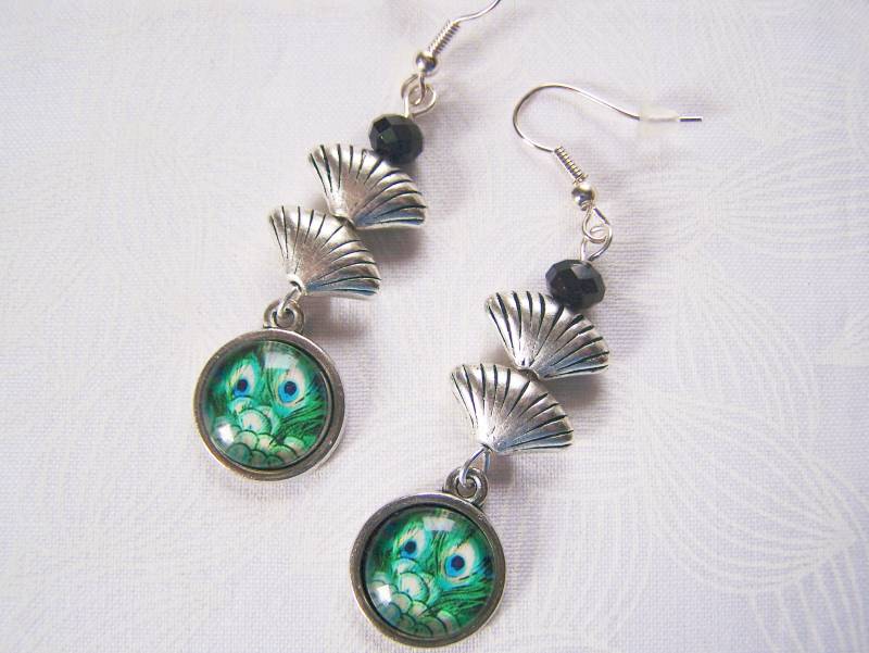 Pfau Ohrringe, Foto Glas Ohrringe, Boho Print Charm, Damen Baumeln Charms Pfau Ohrringe, Foto Glas Ohrringe, Boho Print Charm, Damen Baumeln Charms von lindasorigjewelry