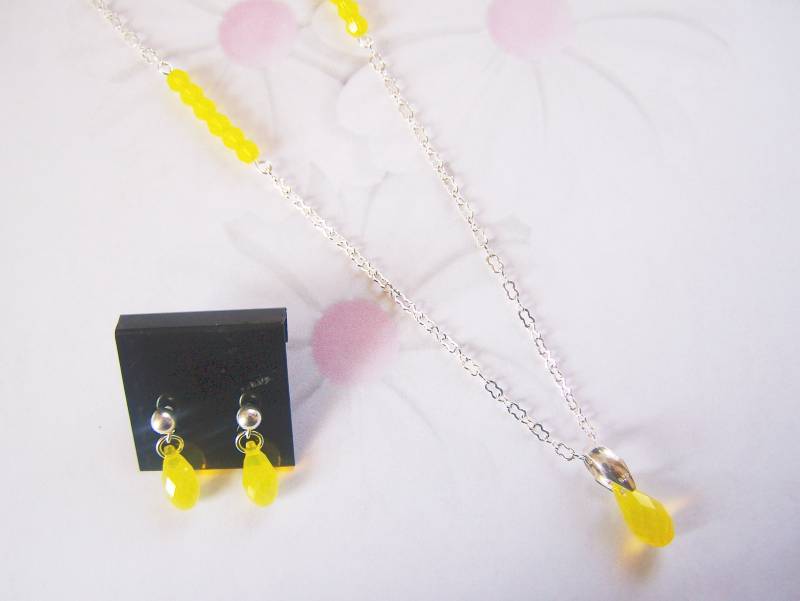 Schmuck-Set, Schmuck-Geschenk-Set, Swarovski-Schmuck-Set, Gelbe Opal Ohrringe Und Halskette Set, Brautjungfer Schmuck Sterling Set von lindasorigjewelry