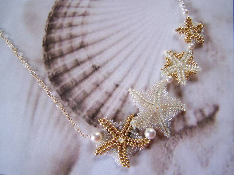Seestern Halskette Samen Beadweaving Meerjungfrau Braut Strand von lindasorigjewelry