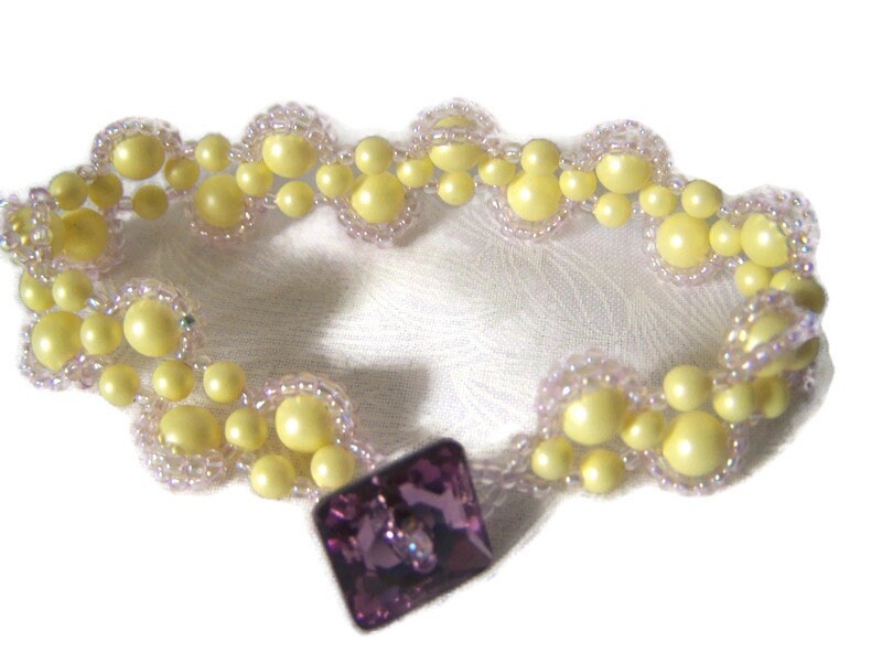 Swarovski Perlen Armband, Armband Für Frauen, Gewebte Brautjungfer Gewebt Geschenk Sie, Gelbes Swarovski Perlen Armband, Armband Für Frauen, Gewebte Brautjungfer Gewebt Geschenk Sie, Gelbes von lindasorigjewelry
