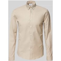 Lindbergh Slim Fit Freizeithemd mit Knopfleiste Modell 'Oxford' in Beige, Größe M von lindbergh
