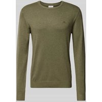 Lindbergh Strickpullover mit gerippten Abschlüssen in Oliv, Größe XL von lindbergh