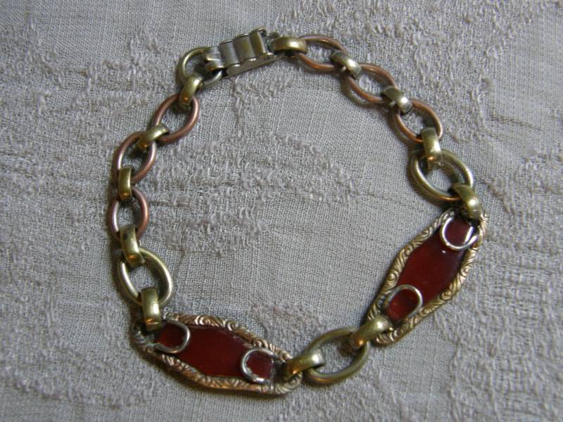 Vintage Link Armband Mit Karneol Glas Ca. 1930Er Jahre von lindysloops