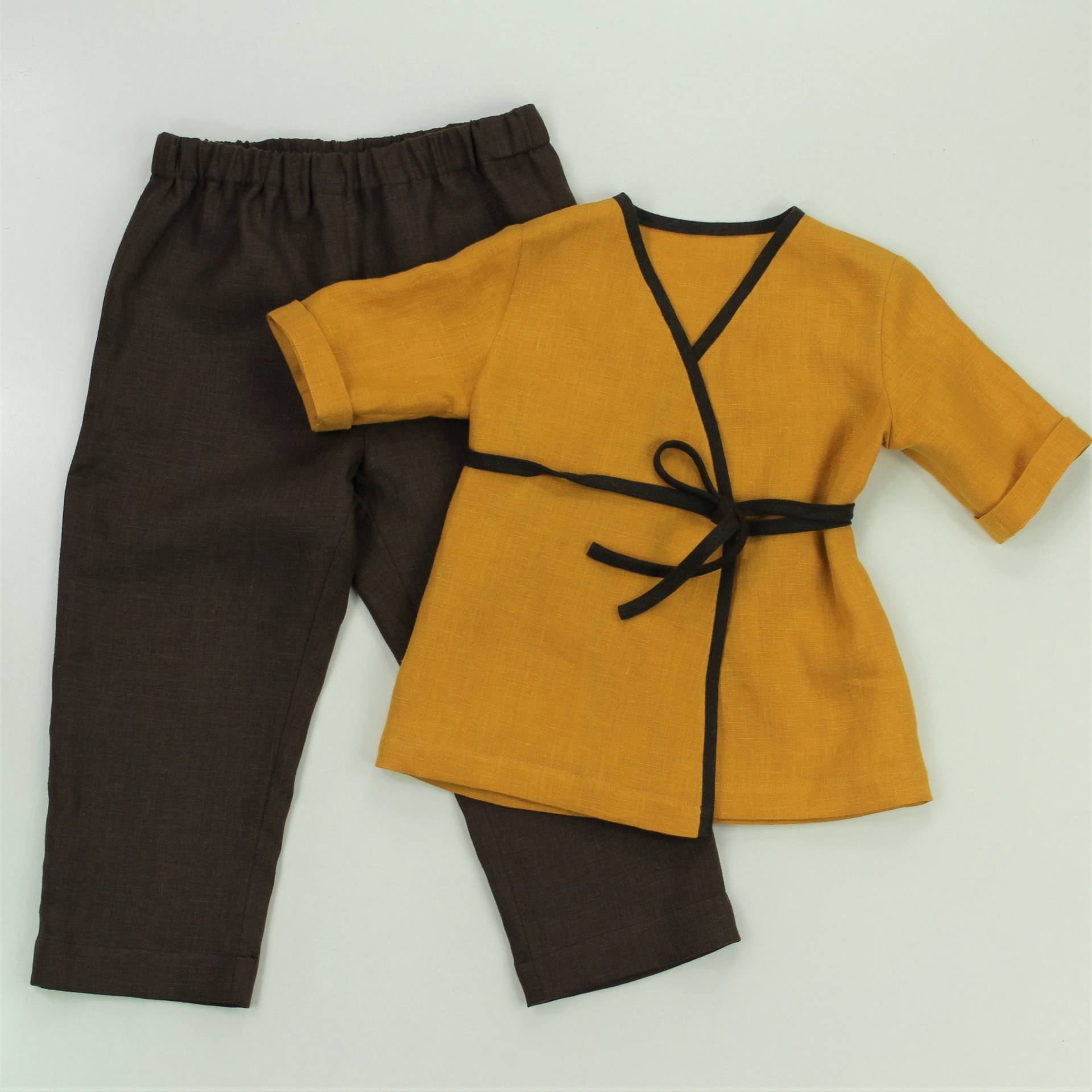 Kinder Leinen Set/Kimono Und Hose Kinderkleidung Zweiteiler Kleinkind Kleidung Spielset von linencity