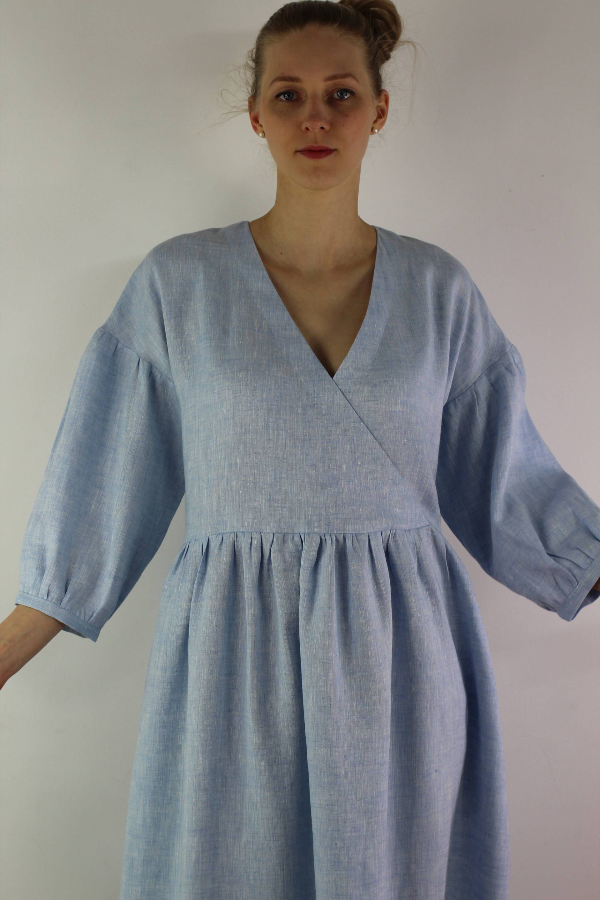 Leinen Wickelkleid Für Frauen/Kleid Blaues Leinenkleid Sommer Bequemes Lässiges von linencity