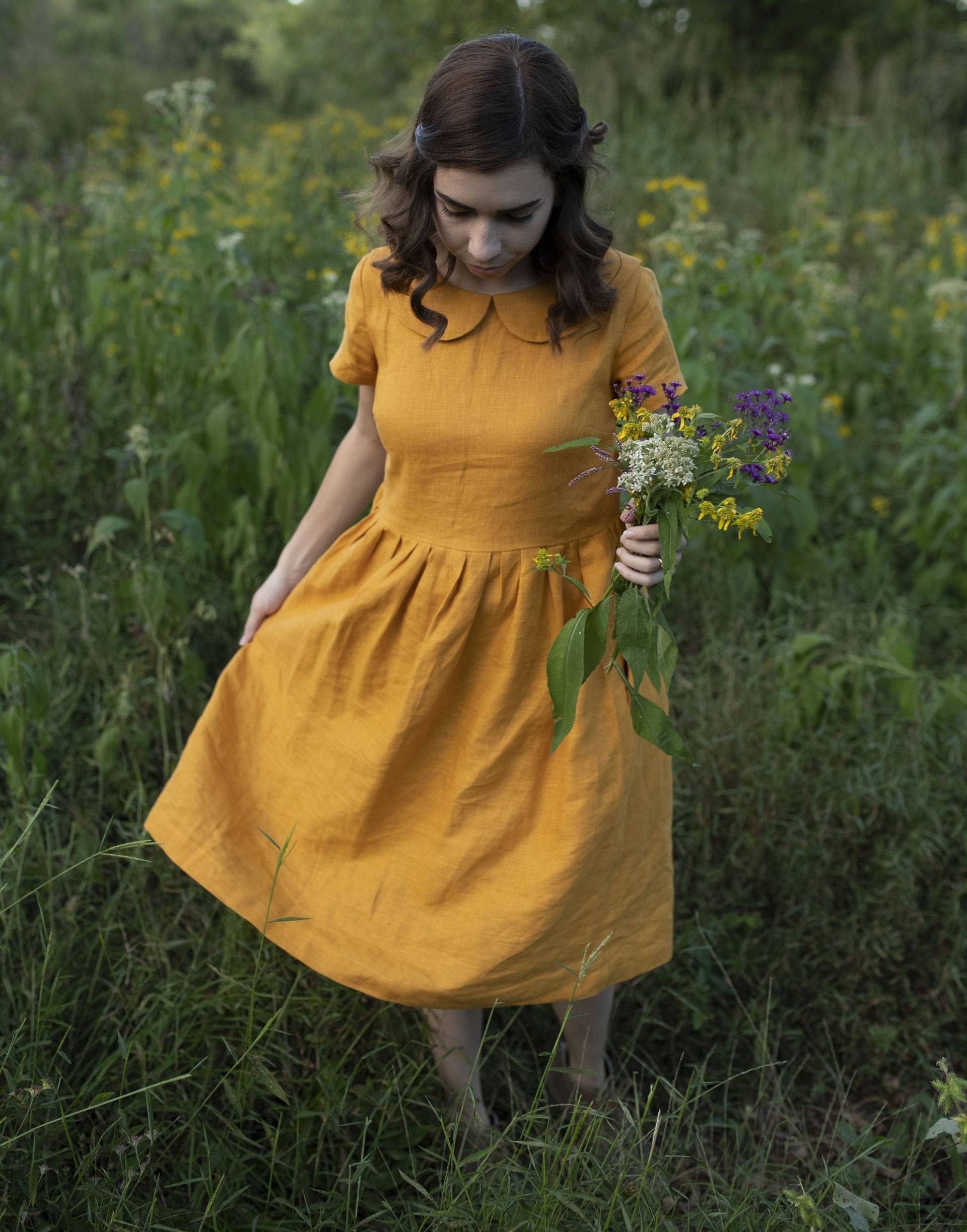 Leinenkleid Für Frauen, Leinen Kleid, Lässiges Sommerkleid, Mit Rundem Kragen von linencity