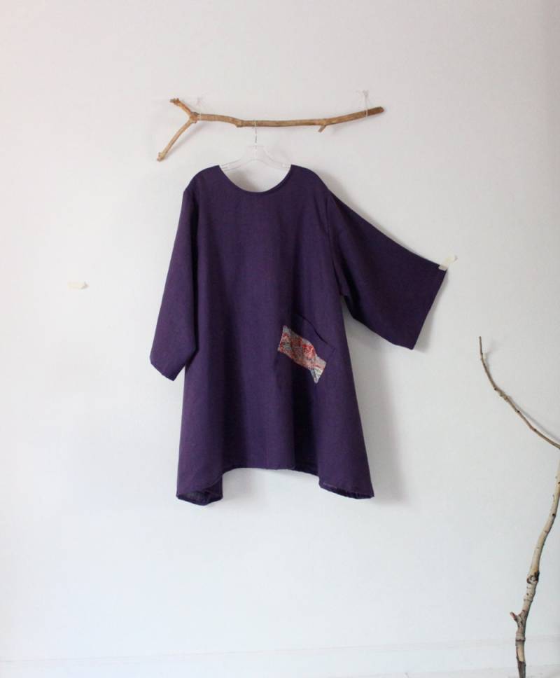 Handgefertigte Tunika Aus Reinem Leinen Mit Extra Großer Tasche von linenclothingbyanny