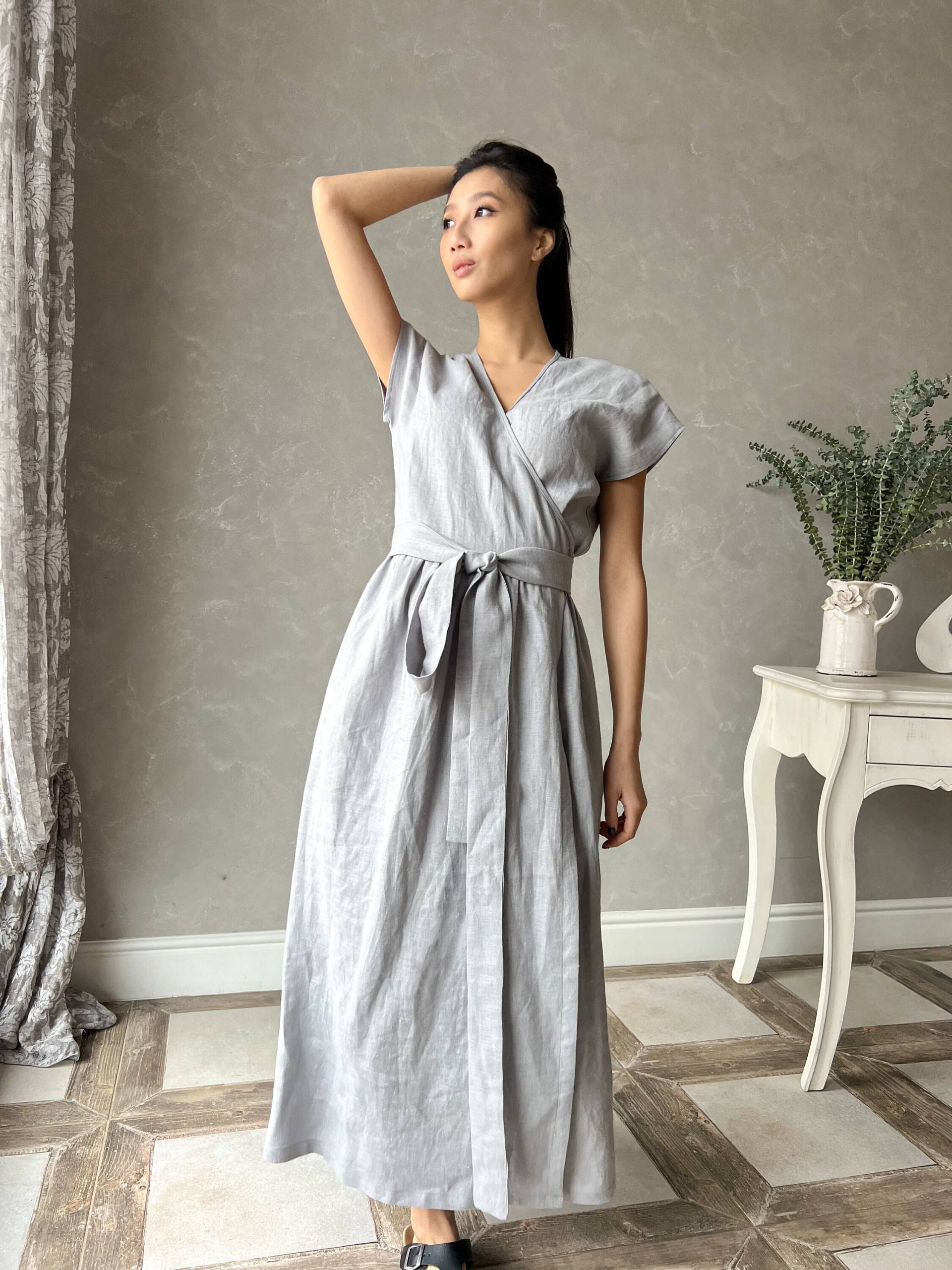 Graues Wickelkleid, Leinen Sommerkleid, Langes Leinenkleid, Multiway Kleid Penelope, Kaftan Swing Kleid, Kleidung Für Frauen von linenfairytales