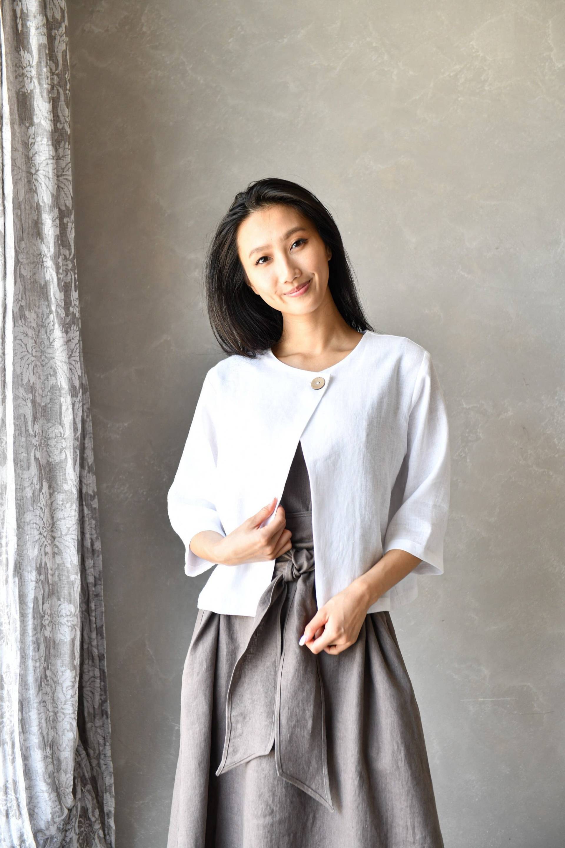 Kurze Leinenjacke, Leinen Crop Top, Lockere Tunika, Bolero Jacke Alvina, Bekleidung Damen von linenfairytales