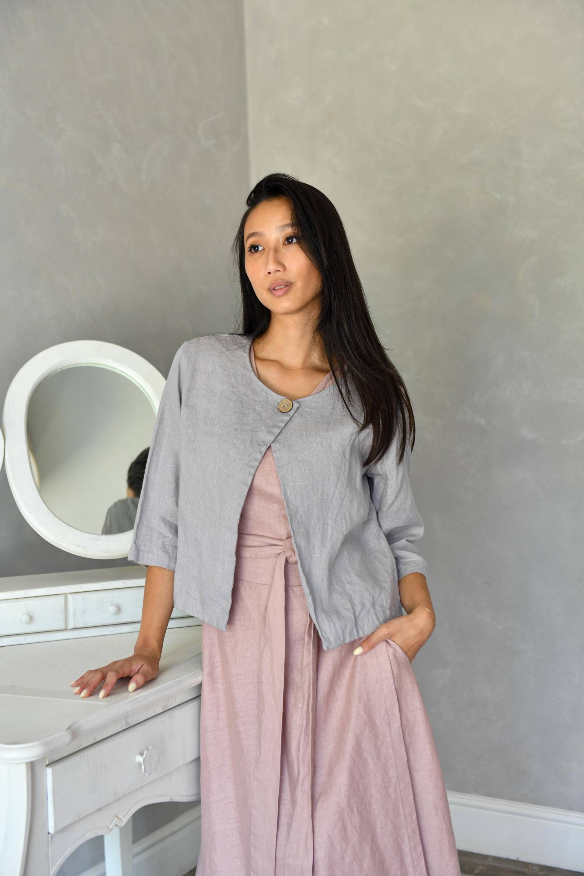 Kurzer Leinen Bolero, Crop Top, Kurzer Leinenmantel, Kimono, Leinenjacke Alvina, Leinenkleidung Für Frauen von linenfairytales