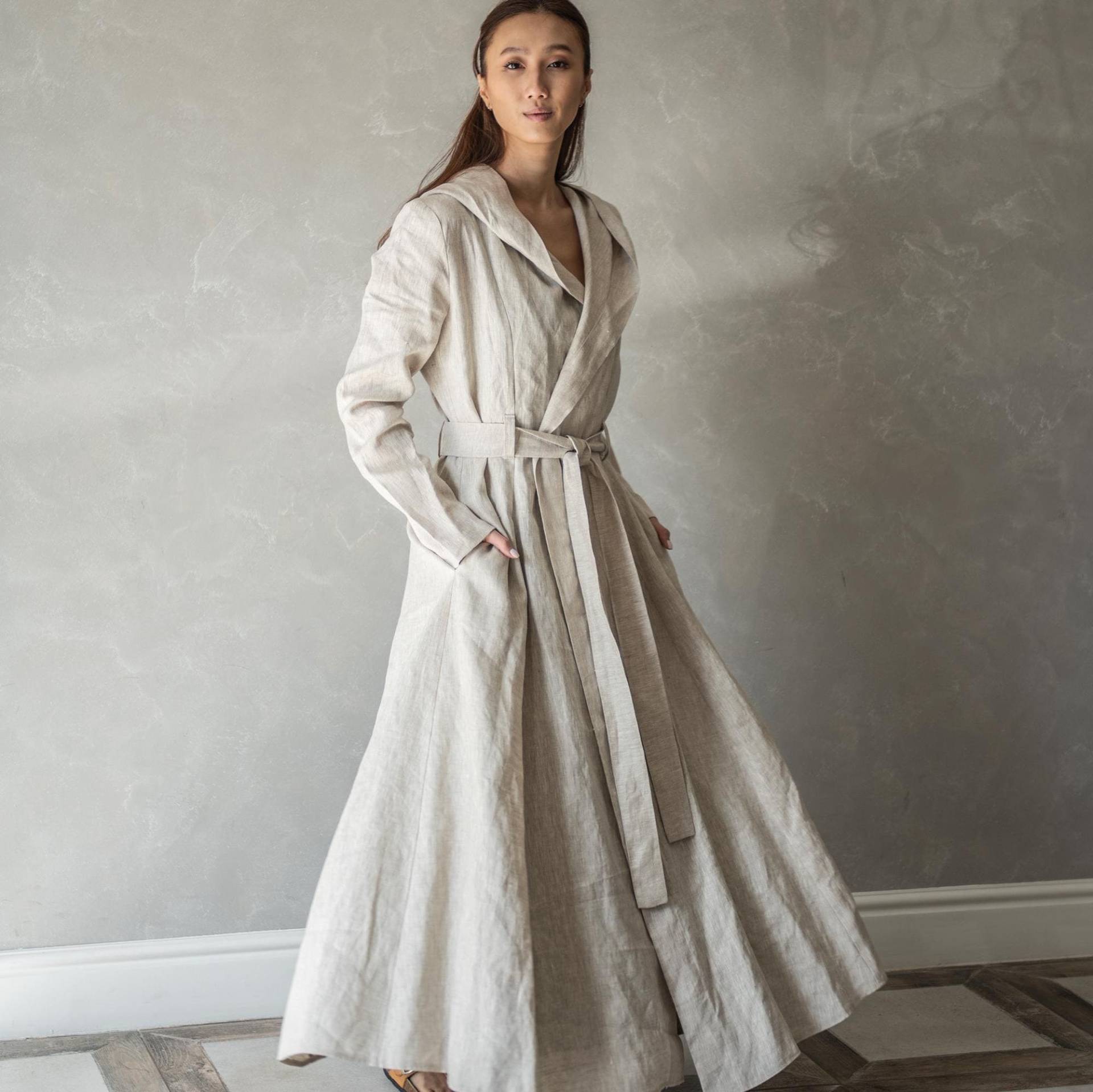 Langer Leinen Prinzessin Mantel, Leinenumhang Mit Kapuze, Trenchcoat, Leinenjacke Damen, Duster, Cape Mantel Taschen Grace von linenfairytales
