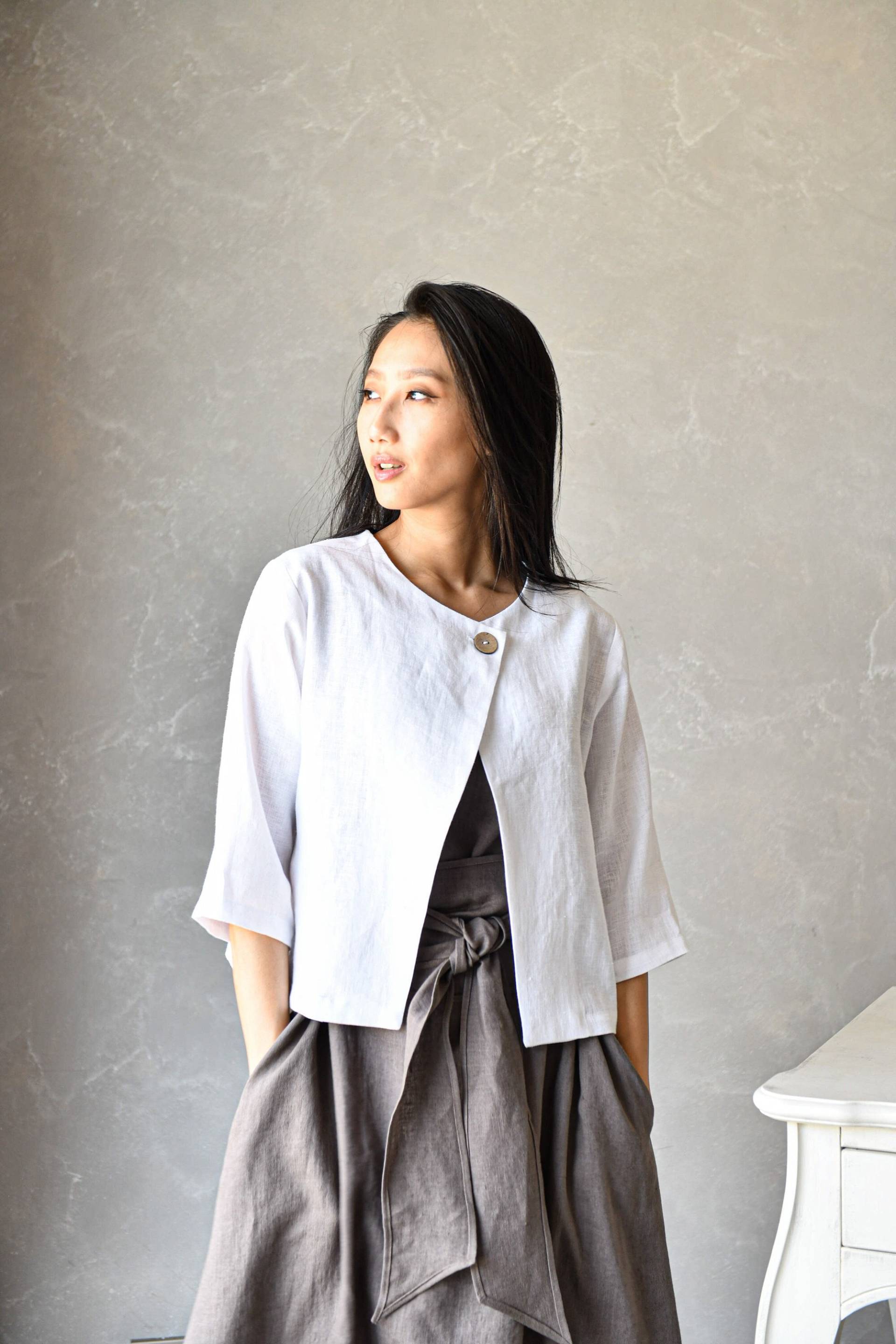 Leinen Bolero Jacke, Crop Top, Kurzer Mantel, Kimono Alvina, Kleidung Damen von linenfairytales