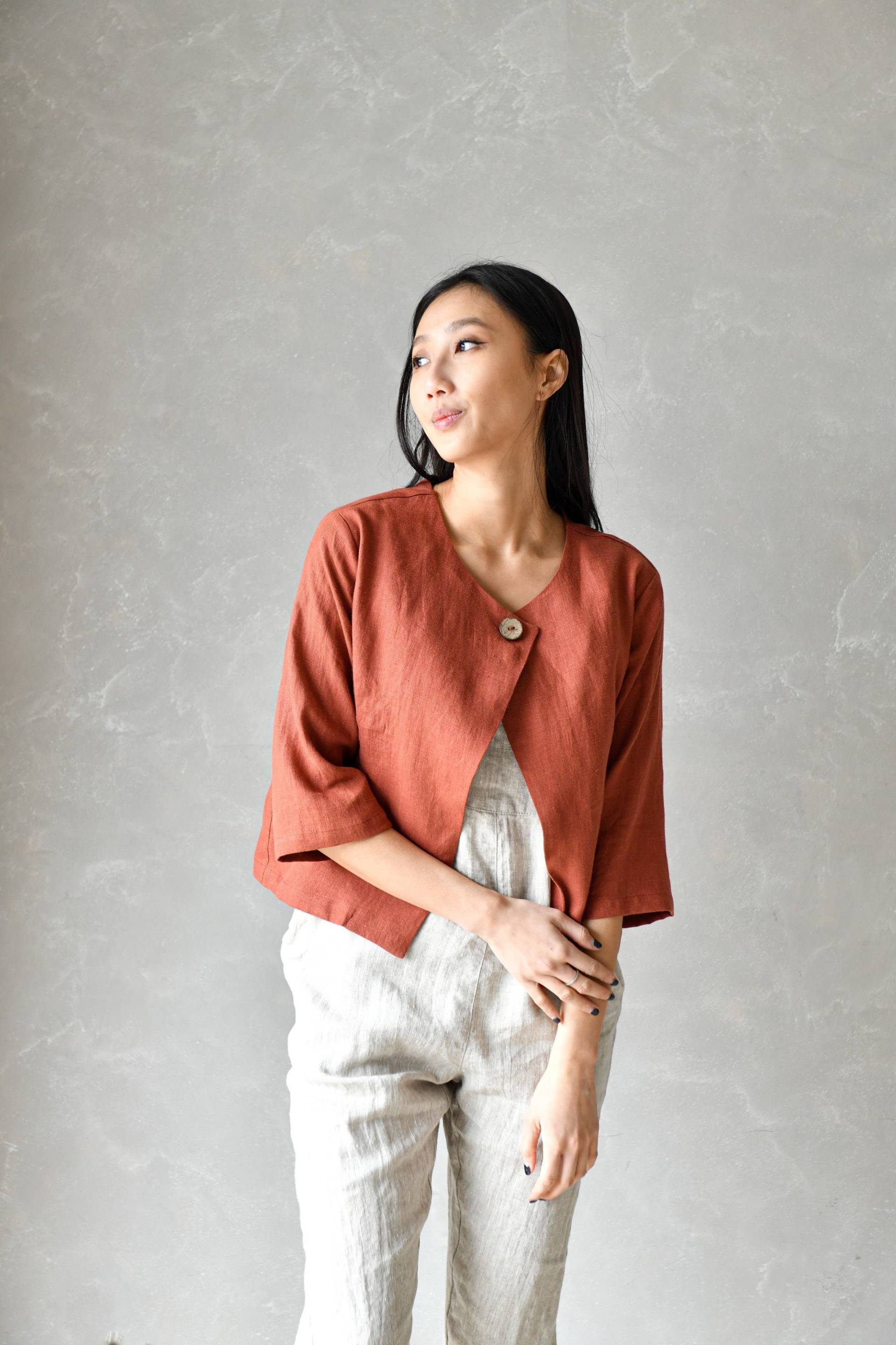 Leinen Crop Top, Kurzer Kimono Mantel, Jacke Frauen, Bolero Alvina, Mantel in Plus Größe von linenfairytales