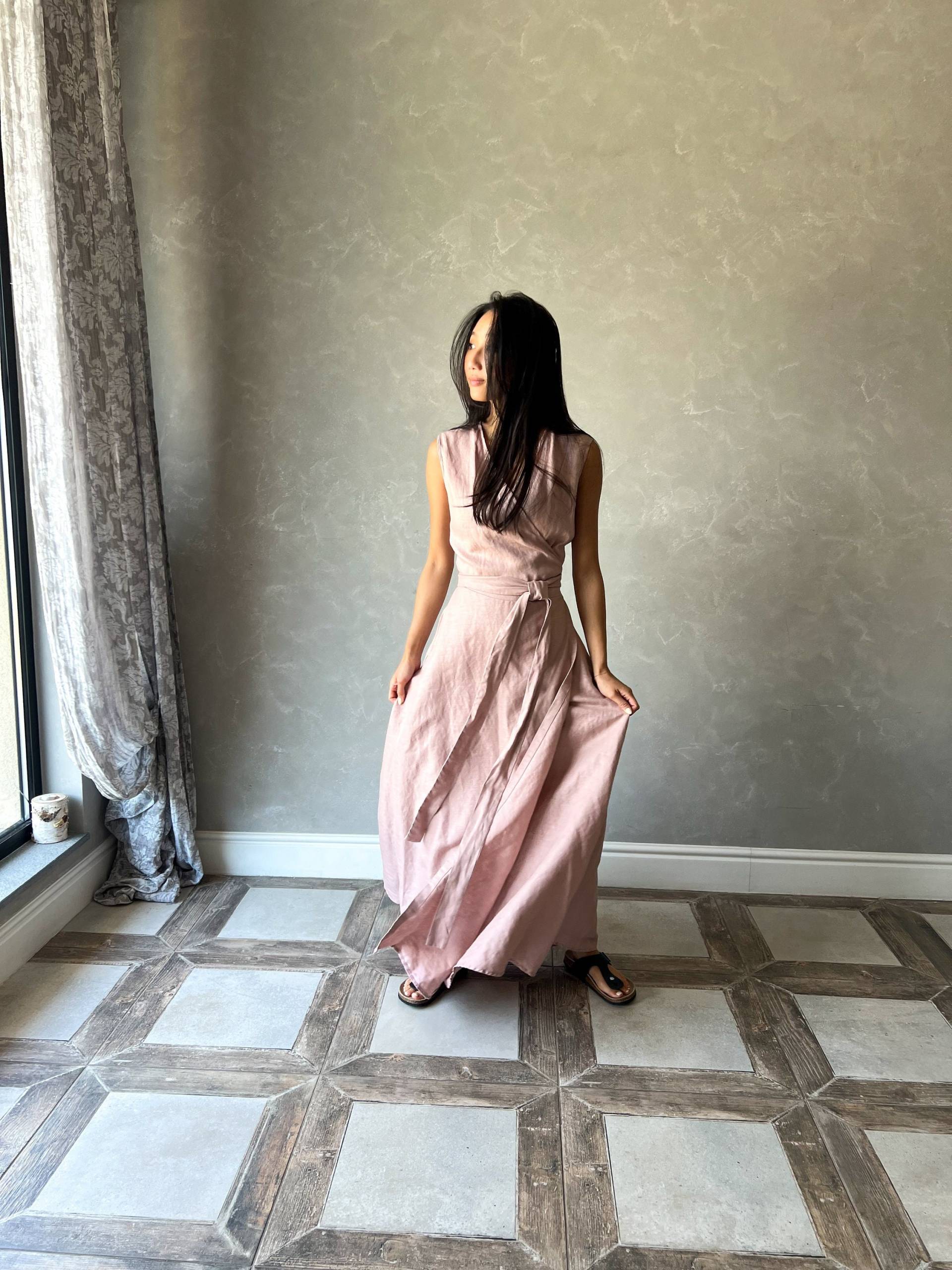 Leinen Kleid, Wickelkleid, Ärmelloses Maxi Brautkleid, Rosa Kleid Donna, Sommerkleider von linenfairytales