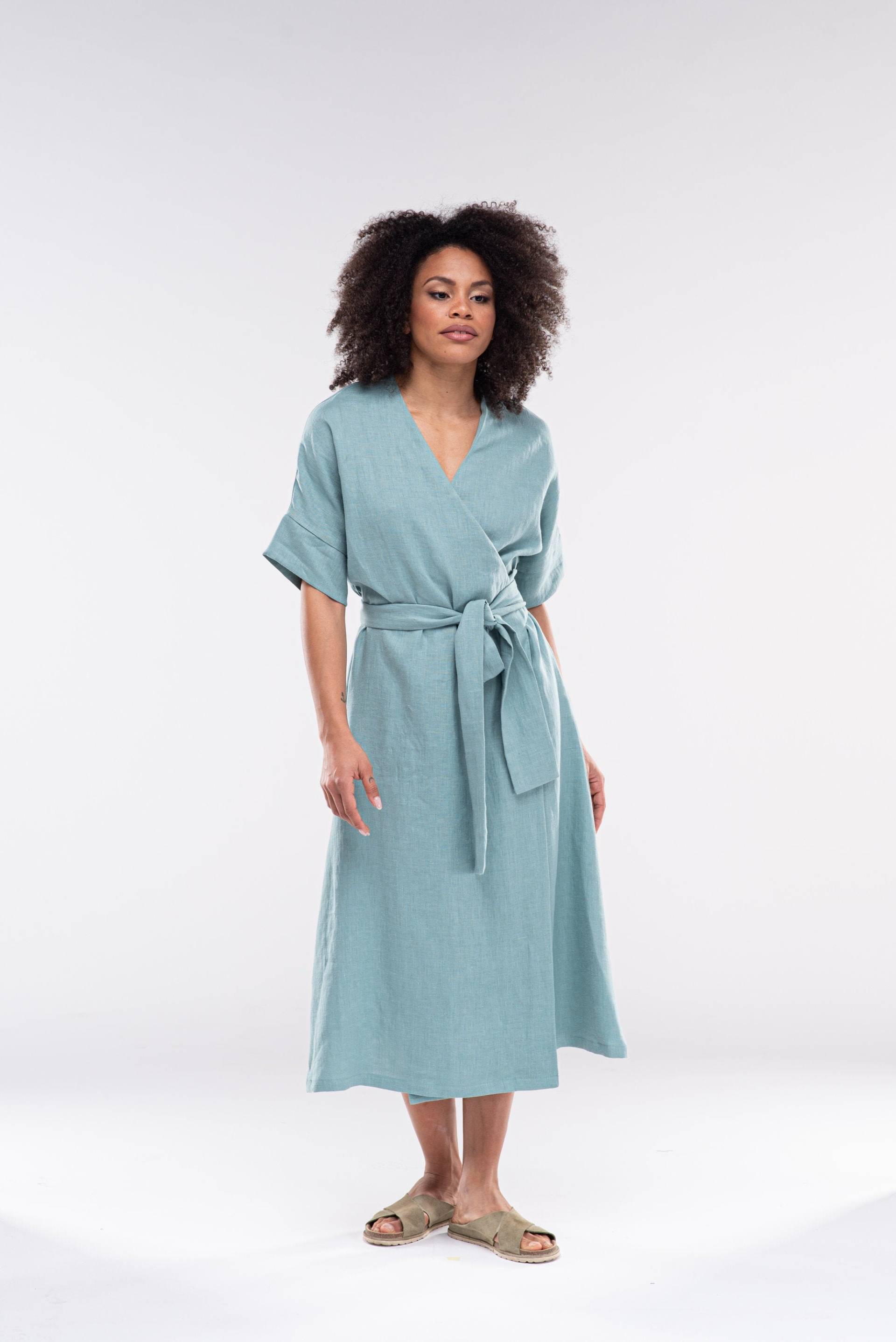 Leinen Kleid Mit Taschen Maggie/Wickelkleid Damen Kleidung von linenfairytales