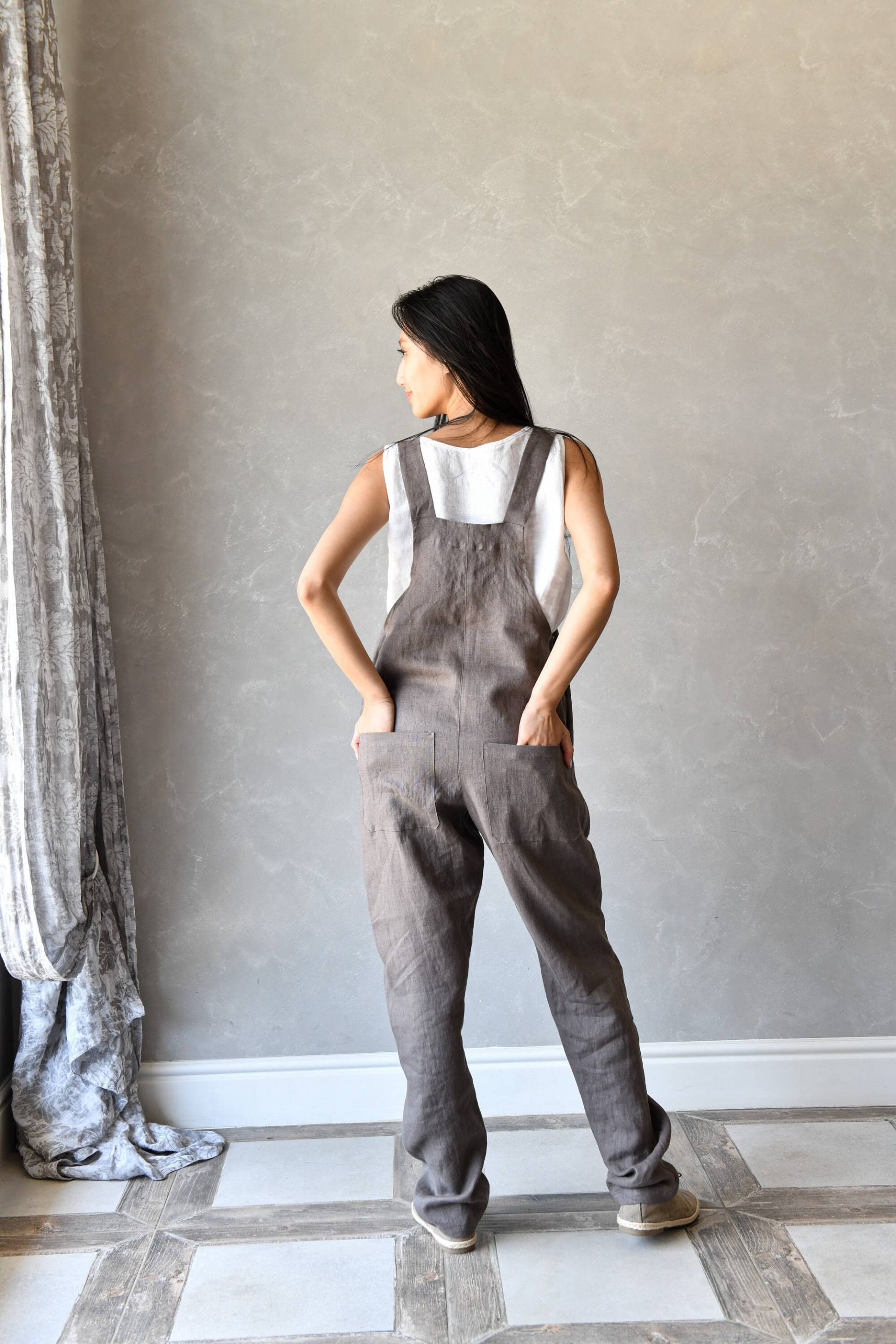 Leinen Overall Frauen, Harem Latzhose, Jumpsuit Brauner Strampler Didi von linenfairytales