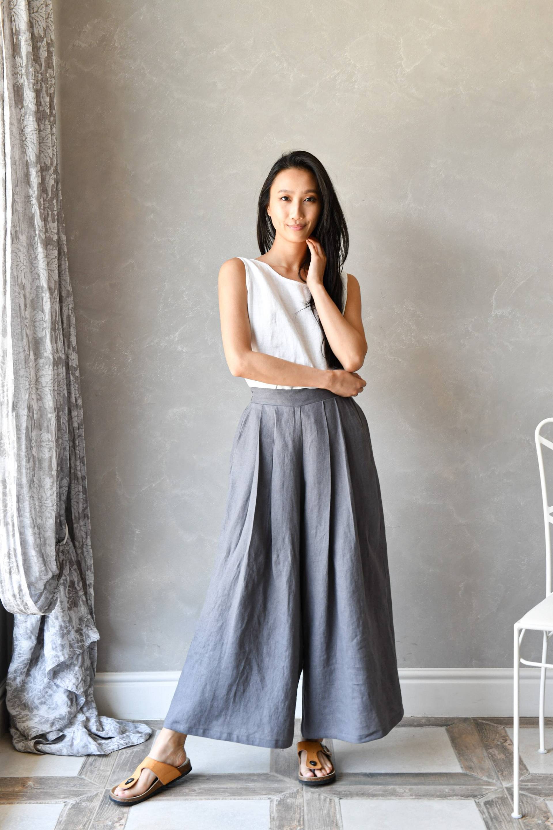 Leinen Palazzohose Damen Culottes Mit Weitem Bein, Harem-stil von linenfairytales