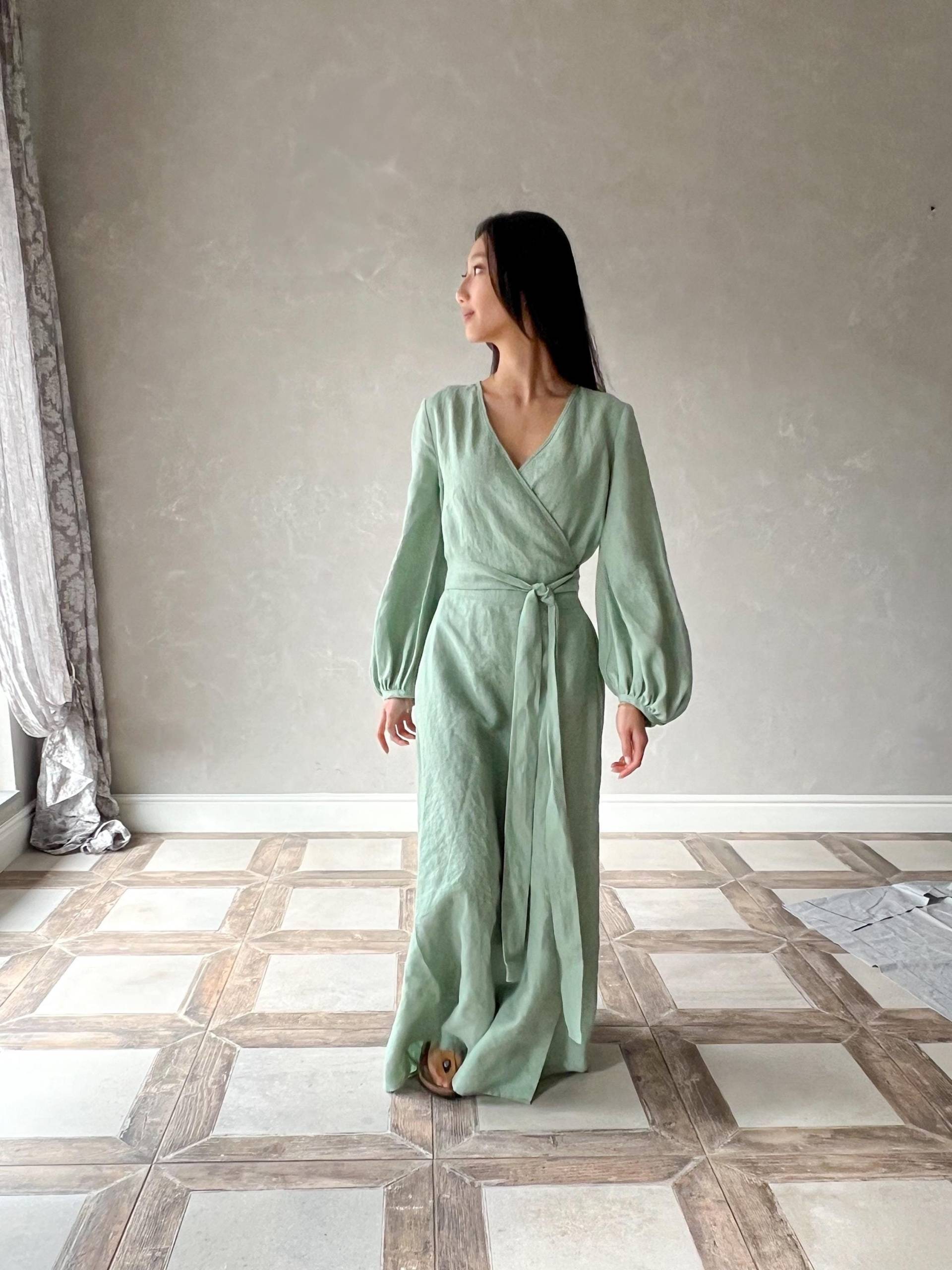 Leinen Puffärmel Kleid, Kaftan Bell Ärmel Langes Wickelkleid, Mittelalter Kleid, Leinen Swing Kleid, Fit Und Flare Kleid Rebecca von linenfairytales