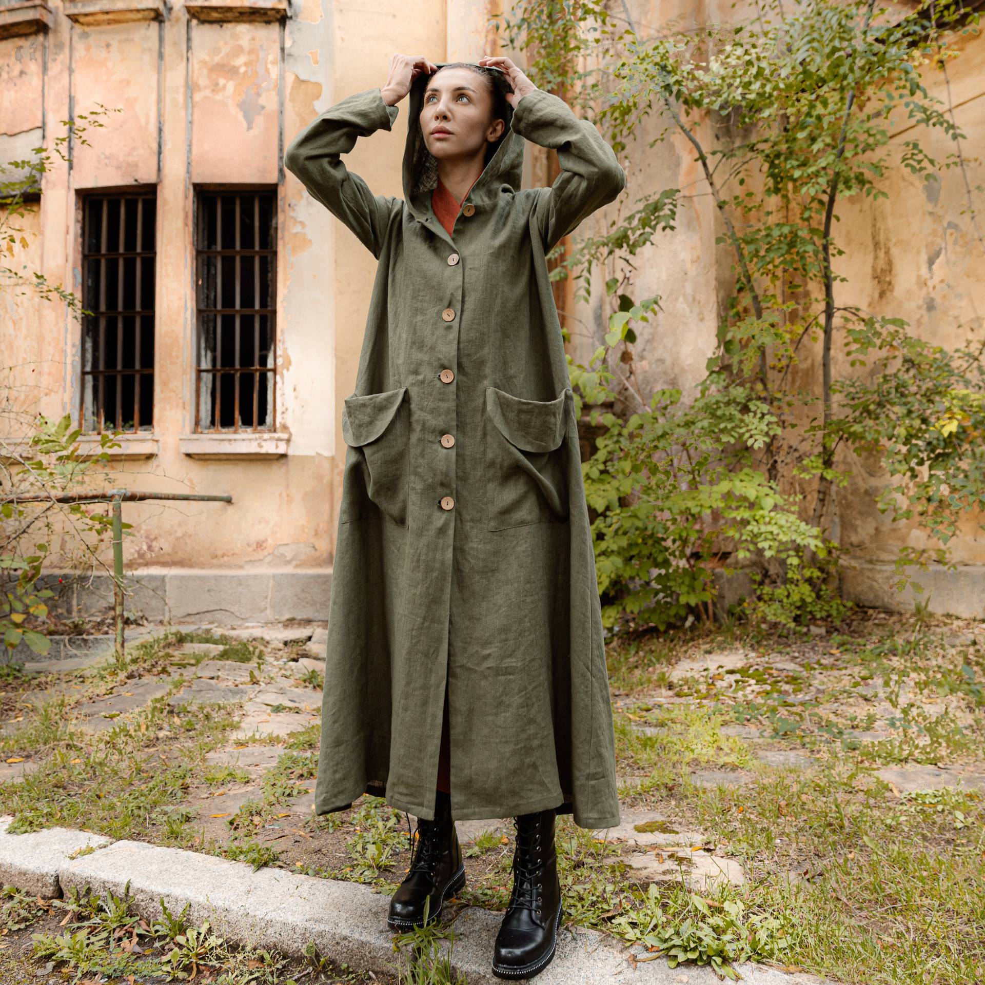 Leinen Umhang Mit Kapuze/Langer Kimono-strickjacke von linenfairytales