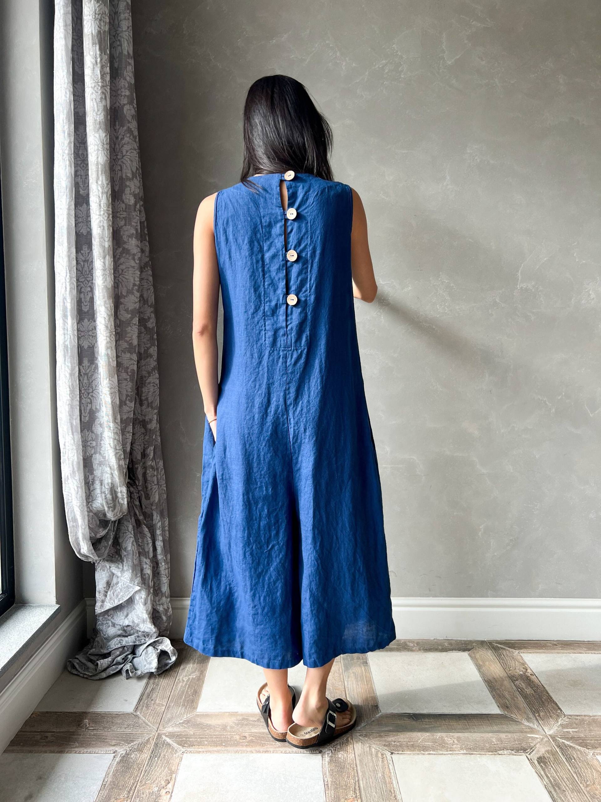 Palazzo Jumpsuit Leinen, Blaue Leinen Latzhose, Harem Overall, Sommer Jane Ärmellos, Romper Damen von linenfairytales