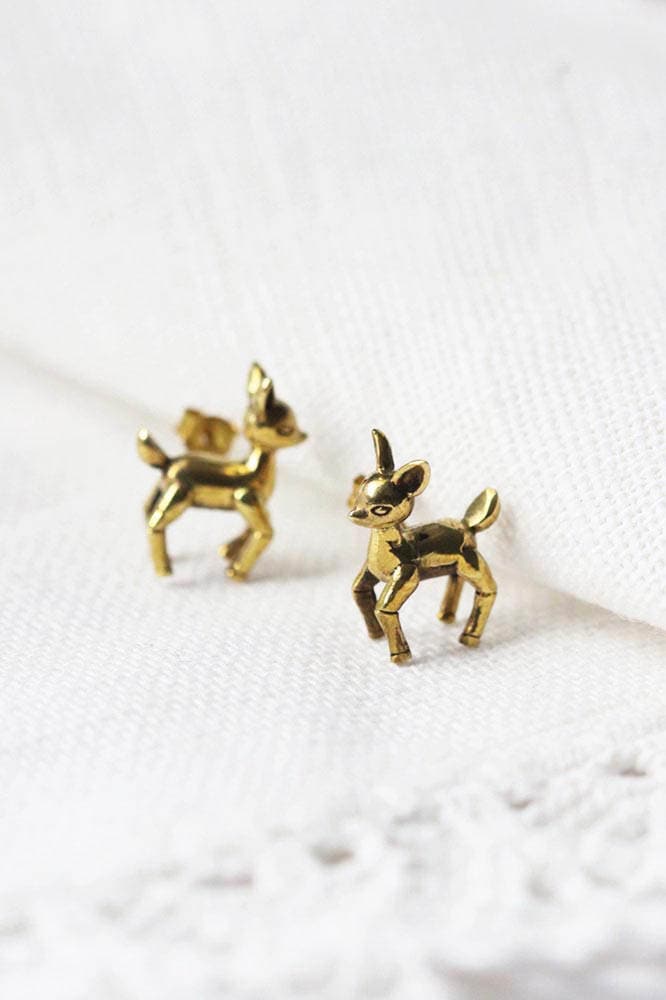 Baby Reh Ohrstecker/Messing Leinen Schmuck Für Jeden Tag von linenjewelryshop