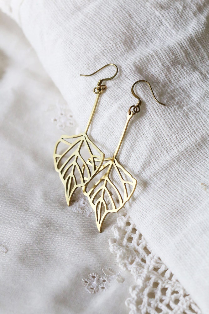 Blatt Ohrring/Leinen Schmuck Ohrringe Stil Alltags von linenjewelryshop