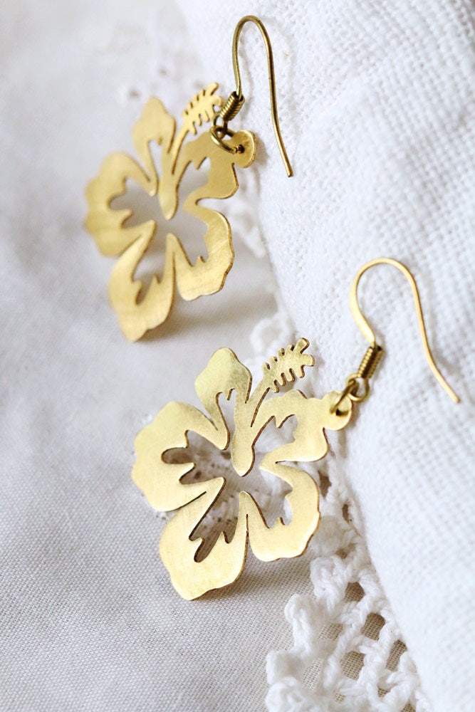 Blumen Draht Ohrringe/Hibiskus Originaldesign Und Von Linen Jewelry von linenjewelryshop