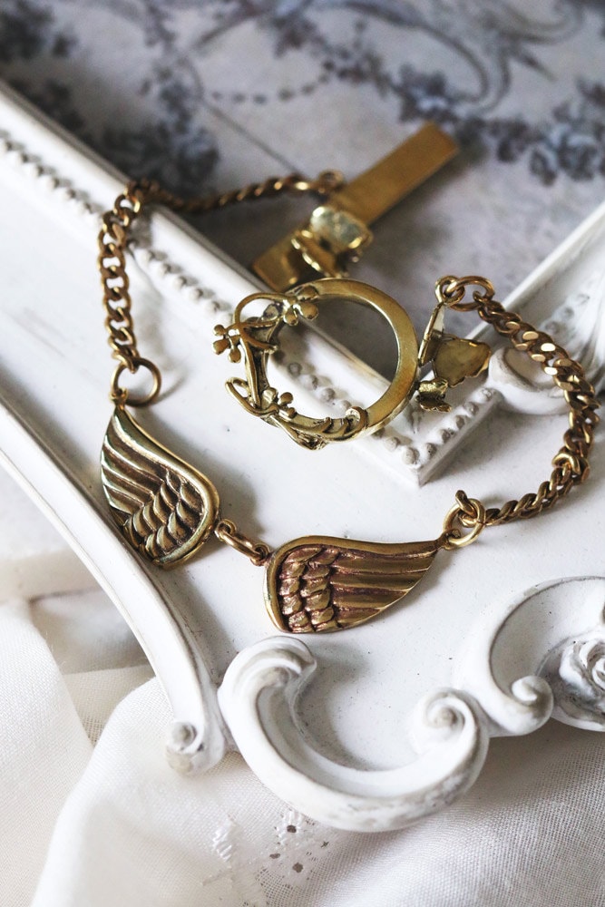 Doppel Flügel Armband/Leinen Schmuck Wings von linenjewelryshop