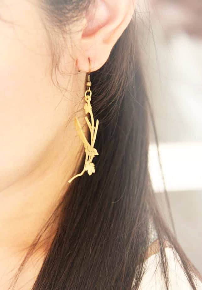 Drahtohrring Vogel Auf Zweig/Messingohrring Leinenschmuck Alltagsohrring von linenjewelryshop