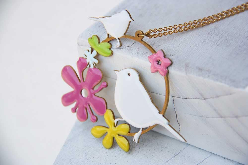 Farbige Vogel Halskette/Leinen Schmuck Mode Für Den Alltag von linenjewelryshop