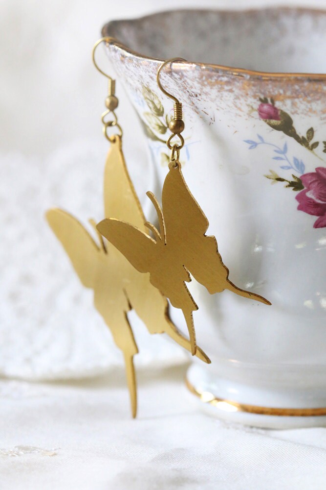 Flache Schmetterling Ohrringe/Leinen Schmuck Alltags von linenjewelryshop