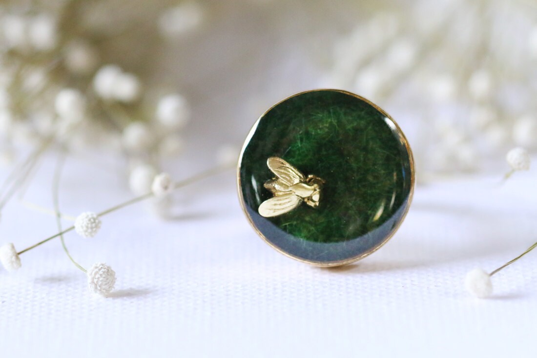 Fliegen Auf Gras Ringe, Schmuck Für Jeden Tag, Natur Tier Insekt Charm Glänzende Ringe von linenjewelryshop