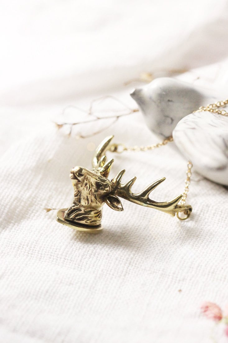 Goldene Geweih Halskette, Charm Deer Anhänger, Schmuck Für Jeden Tag, Tier Schichtung Rentier Hirsch Anhänger von linenjewelryshop