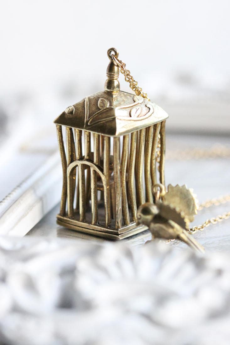 Goldener Vogelkäfig Anhänger/Schmuck Für Den Alltag Leinen von linenjewelryshop