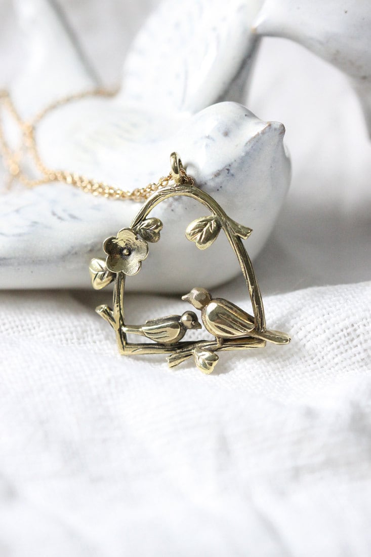 Kleine Vögel Halskette, Charme Schmuck Für Den Alltag, Natur Und Tier Goldene Anhänger, Goldener Juwel von linenjewelryshop