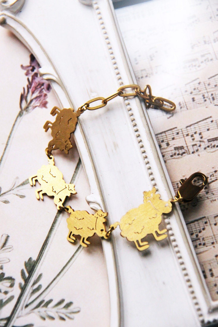 Läuft Schaf Armband Original Aus Und Design Von Linen Jewelry/Messing Kreativer Schmuck Einzigartiges von linenjewelryshop