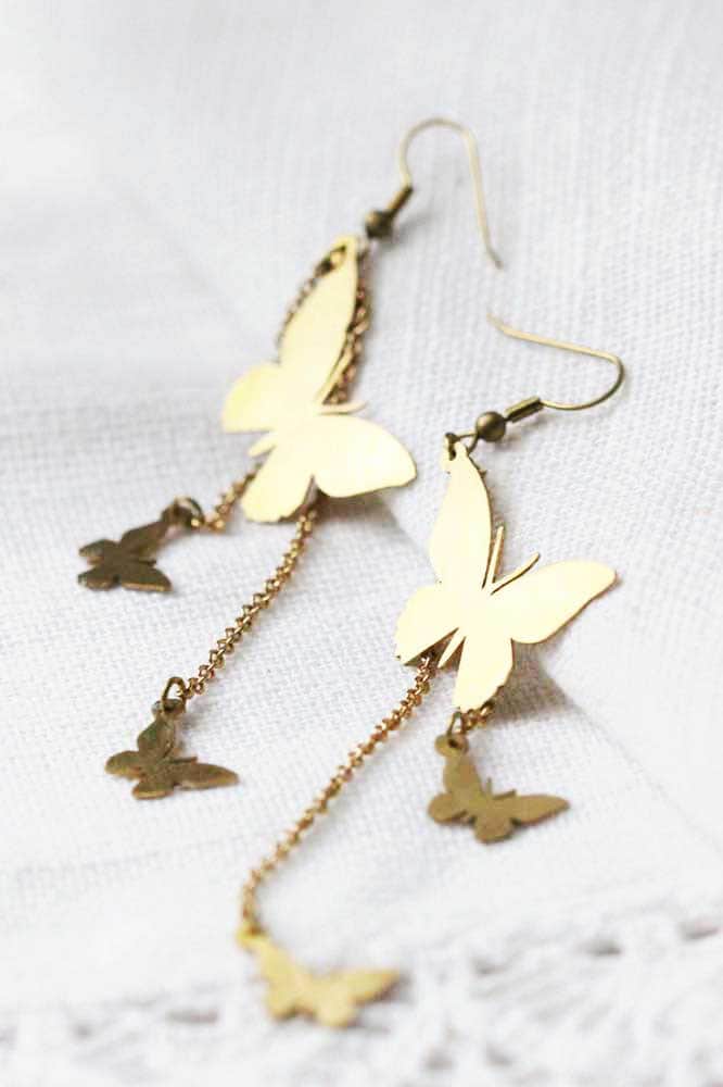 Messing Schmetterlinge Ohrringe/Leinen Schmuck Alltags von linenjewelryshop
