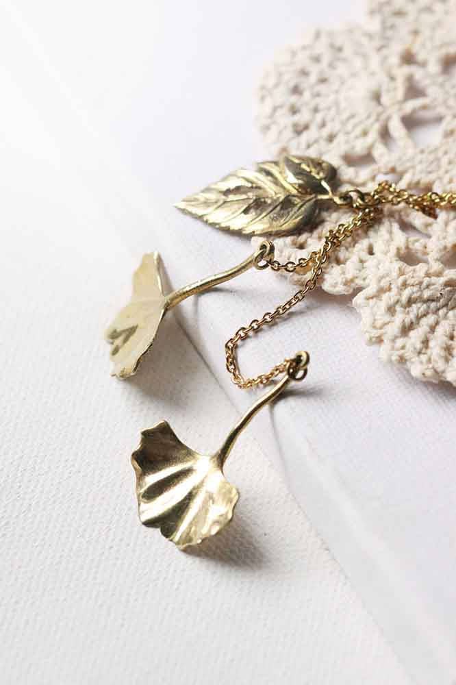 Natur Blätter Halskette/Goldene Anhänger Leinen Schmuck Messing von linenjewelryshop